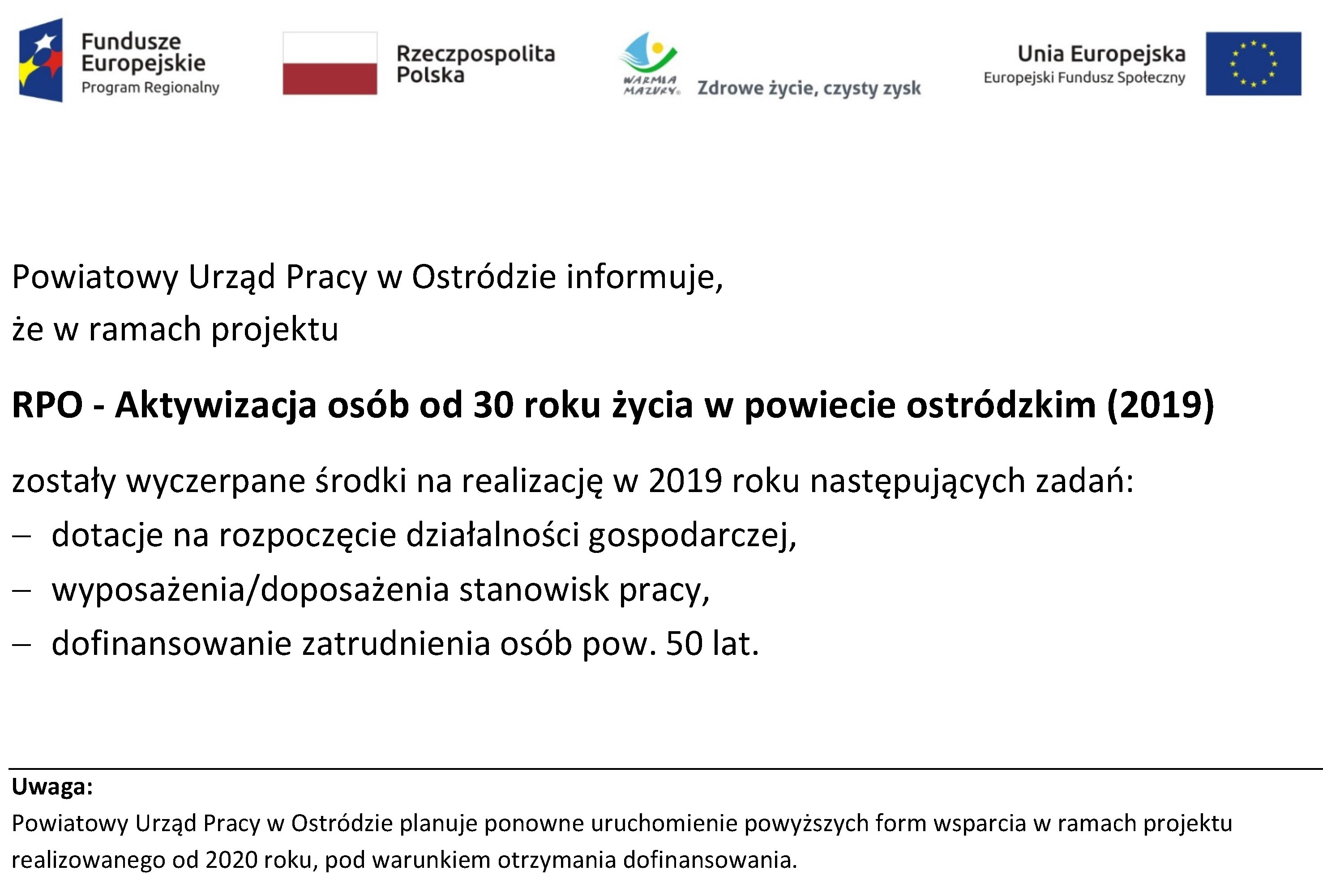 Informacja RPO 2019 Brak środków